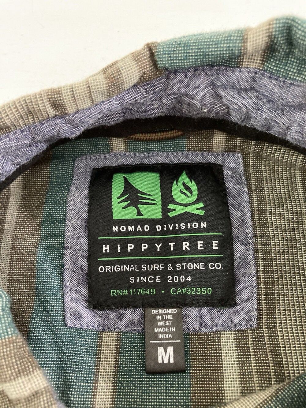 HippyTree Shirt Mens M Green Gray Stripe Pocket Short Sleeve Cotton Gorpcore Tee - Picture 3 of 8